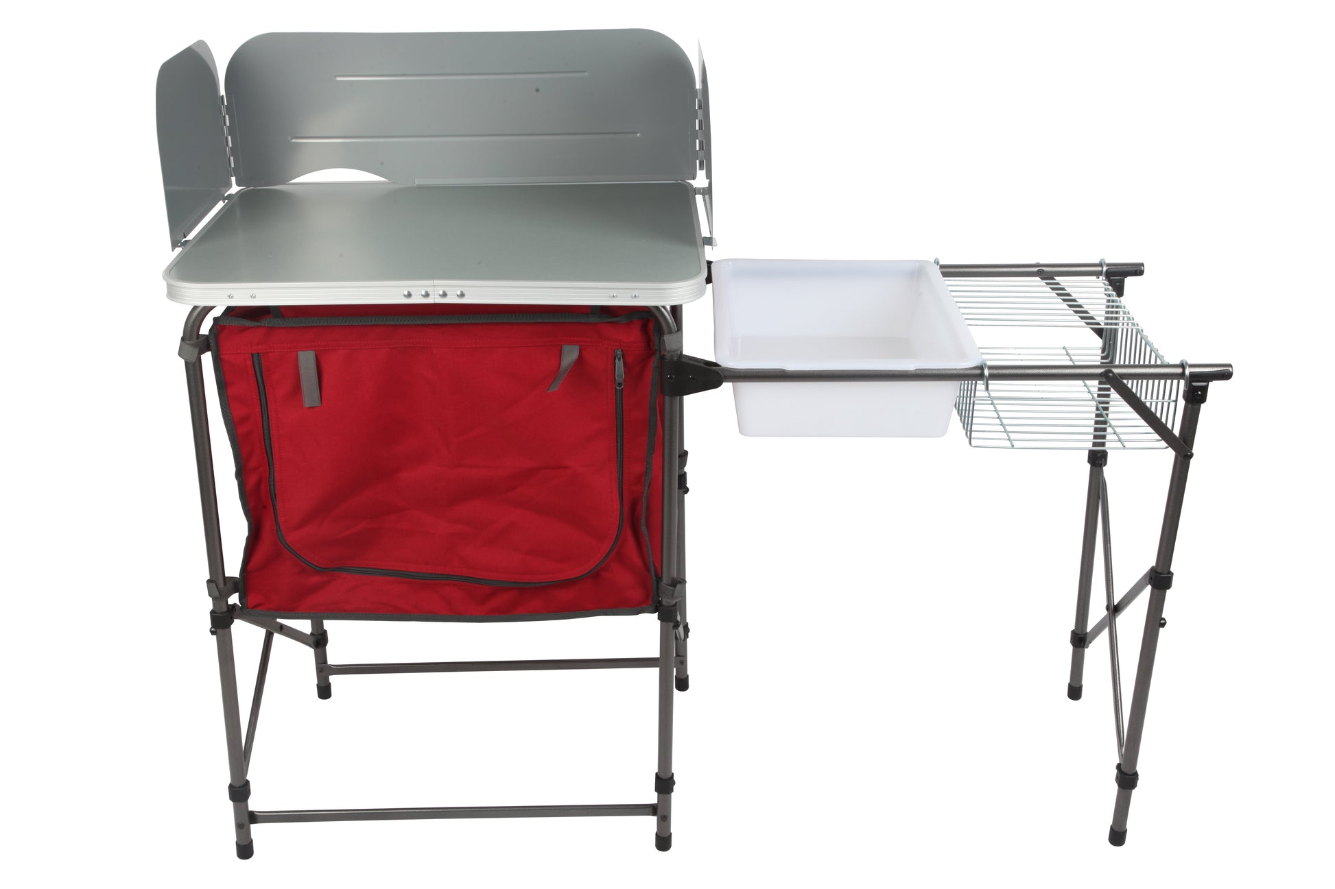 Deluxe Camping Kitchen with Storage, Silver and Red, 31" Height X 13" Width X 8.25" Length