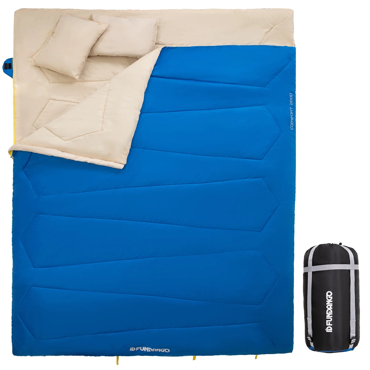 3-In-1 Double Sleeping Bag Oversized Lightweight with 2 Pillows for 3 Season Camping Adult 39.2°F-62.6°F Blue