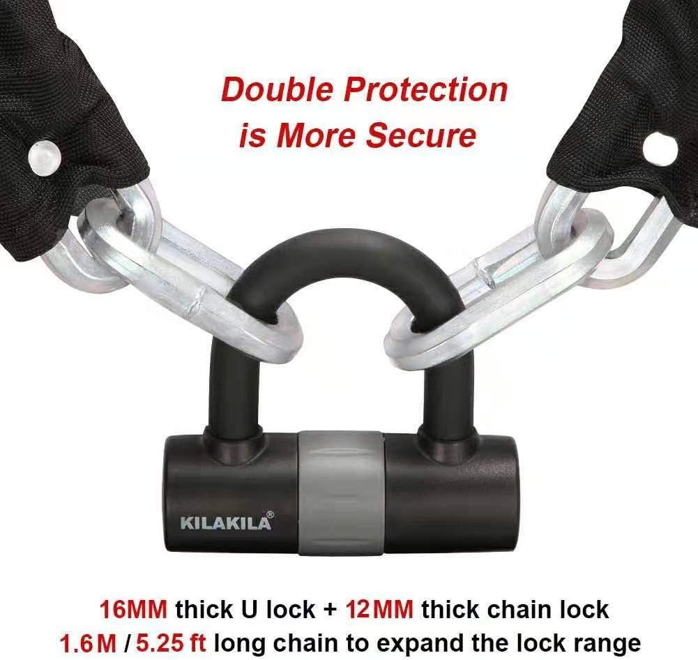 Security Chain Lock Heavy Duty Bike Lock 10Mm Bicycle Lock Motorbike Lock Disc Lock with 16Mm U Lock