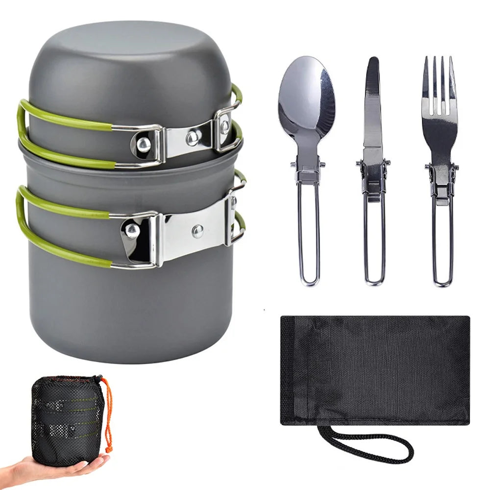 Ultralight Camping Cookware Utensils Tableware Set Hiking Picnic Backpacking Camping Tableware Pot Pan 1-2Persons