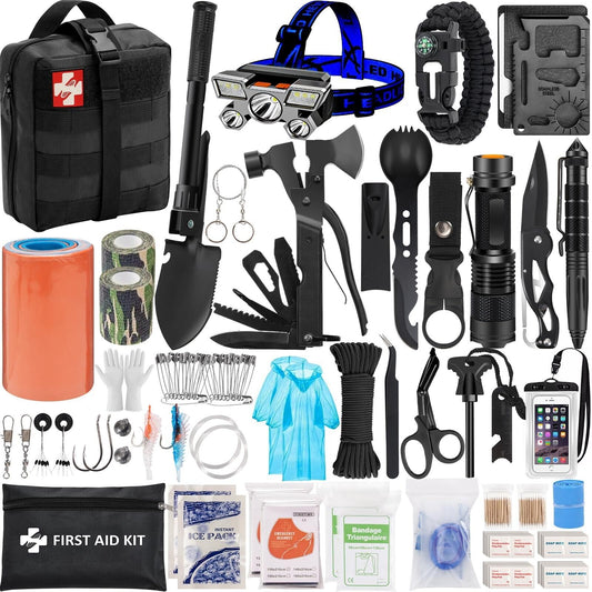 142Pcs Survival Kit, Professional Survival Equipment with Molle Pouch Camping...