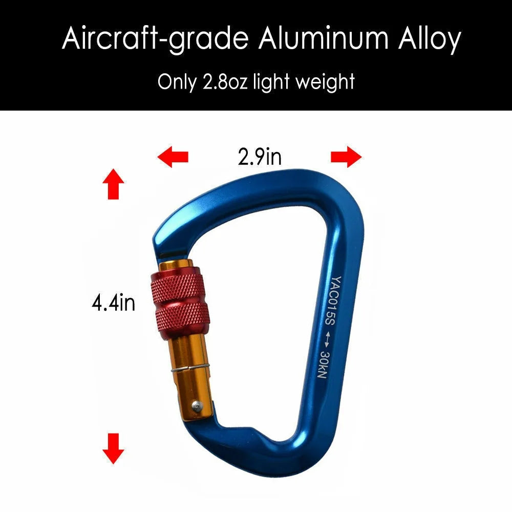 [5 Packs] Aluminum D-Ring Clip Hook Climbing Screw Locking Screwgate Rescue Carabiner Blue Iclover