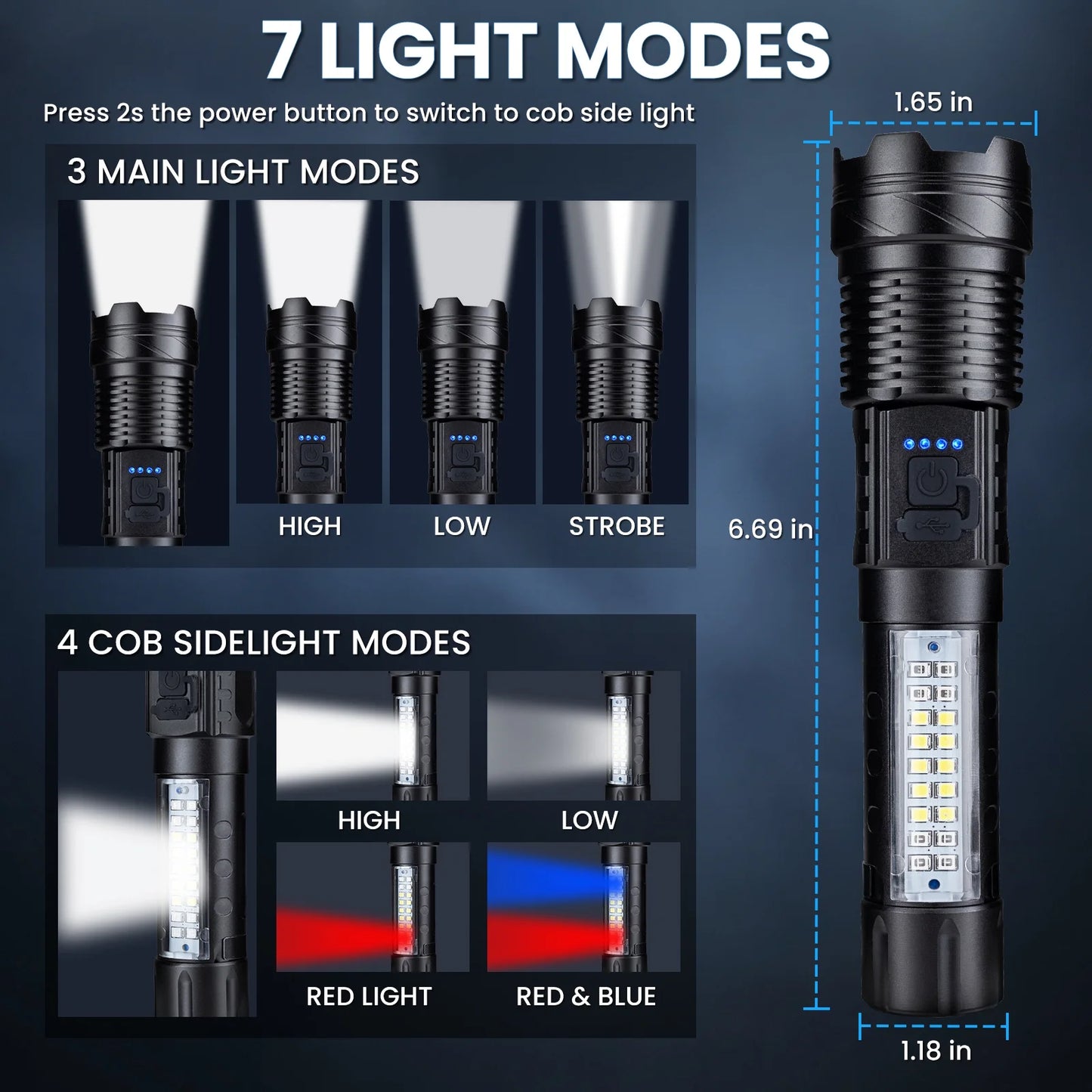 150000 Lumens Powerful Flashlight Rechargeable XHP90 Super Bright Waterproof Led Tactical Flashlight 7 Mode USB C Zoom Torch for Camping Emergency