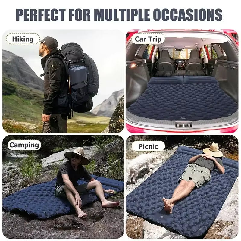 Double Sleeping Pad for Camping Self-Inflating Mat Sleeping Mattress with Pillow for Hiking Outdoor 2 Persons Travel Bed Air Mat