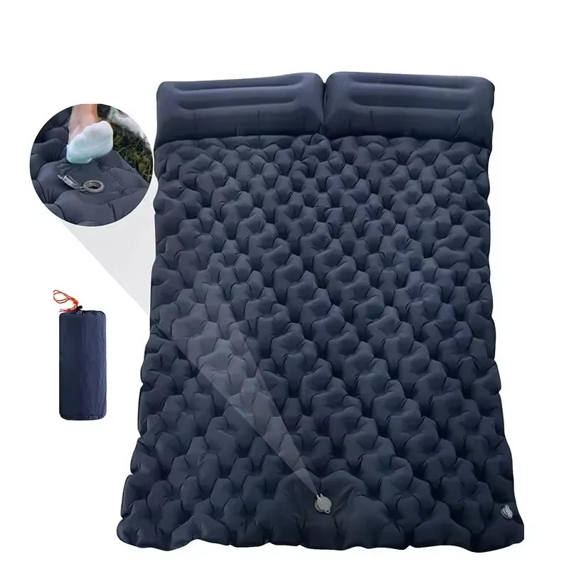 Double Sleeping Pad for Camping Self-Inflating Mat Sleeping Mattress with Pillow for Hiking Outdoor 2 Persons Travel Bed Air Mat