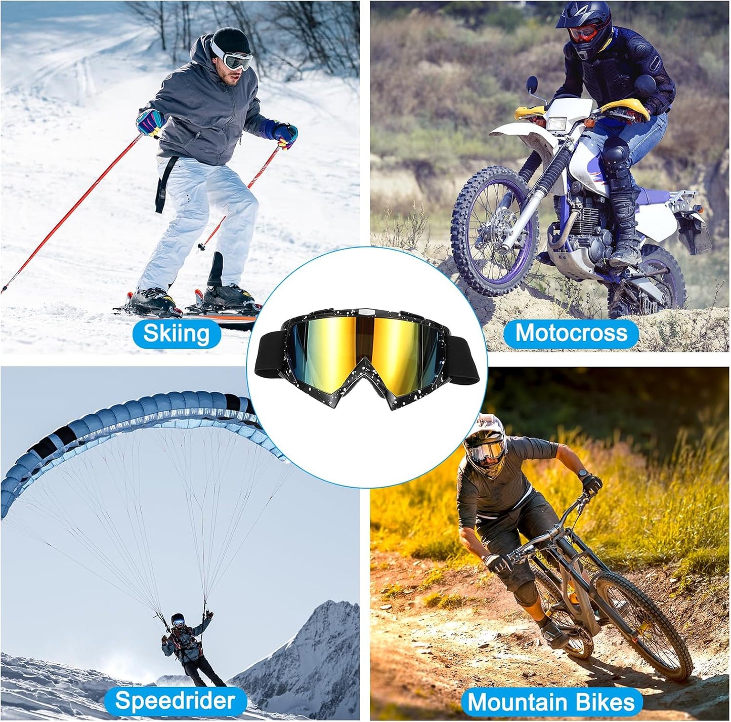 Dirt Bike Goggles Motorcycle Goggles ATV Goggles Ski Goggles Windproof for Mountaineering Sky Diving Ski Riding