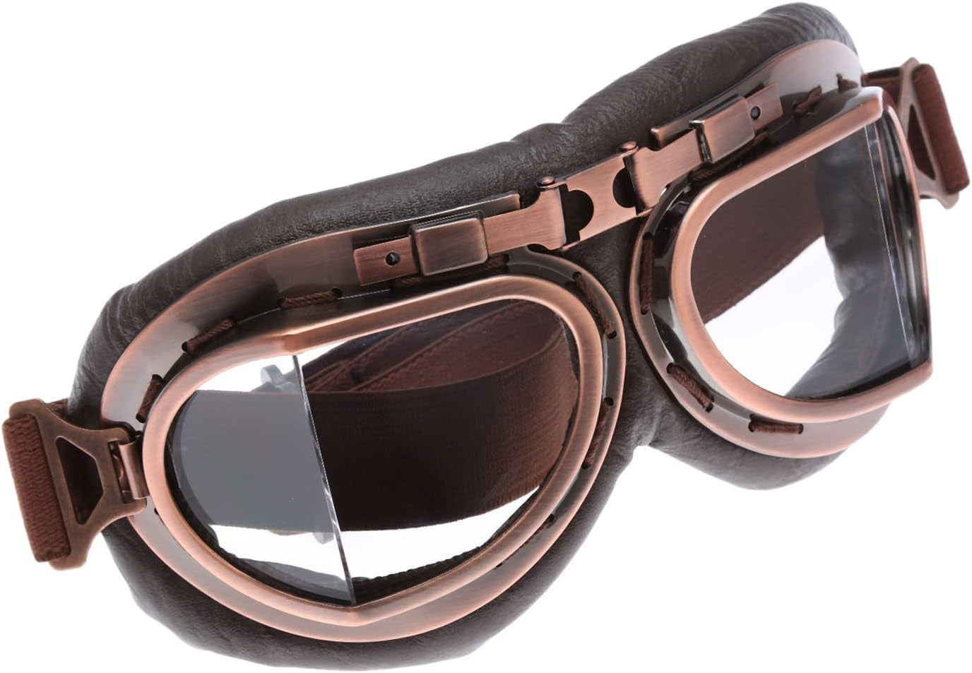 Vintage Motorcycle Goggles, ATV Motocross Goggles, Dirt Bike Racing Riding off Road Scooter Glasses, Windproof Dustproof Eyewear for Adults Men Women, Copper Frame Clear Lens