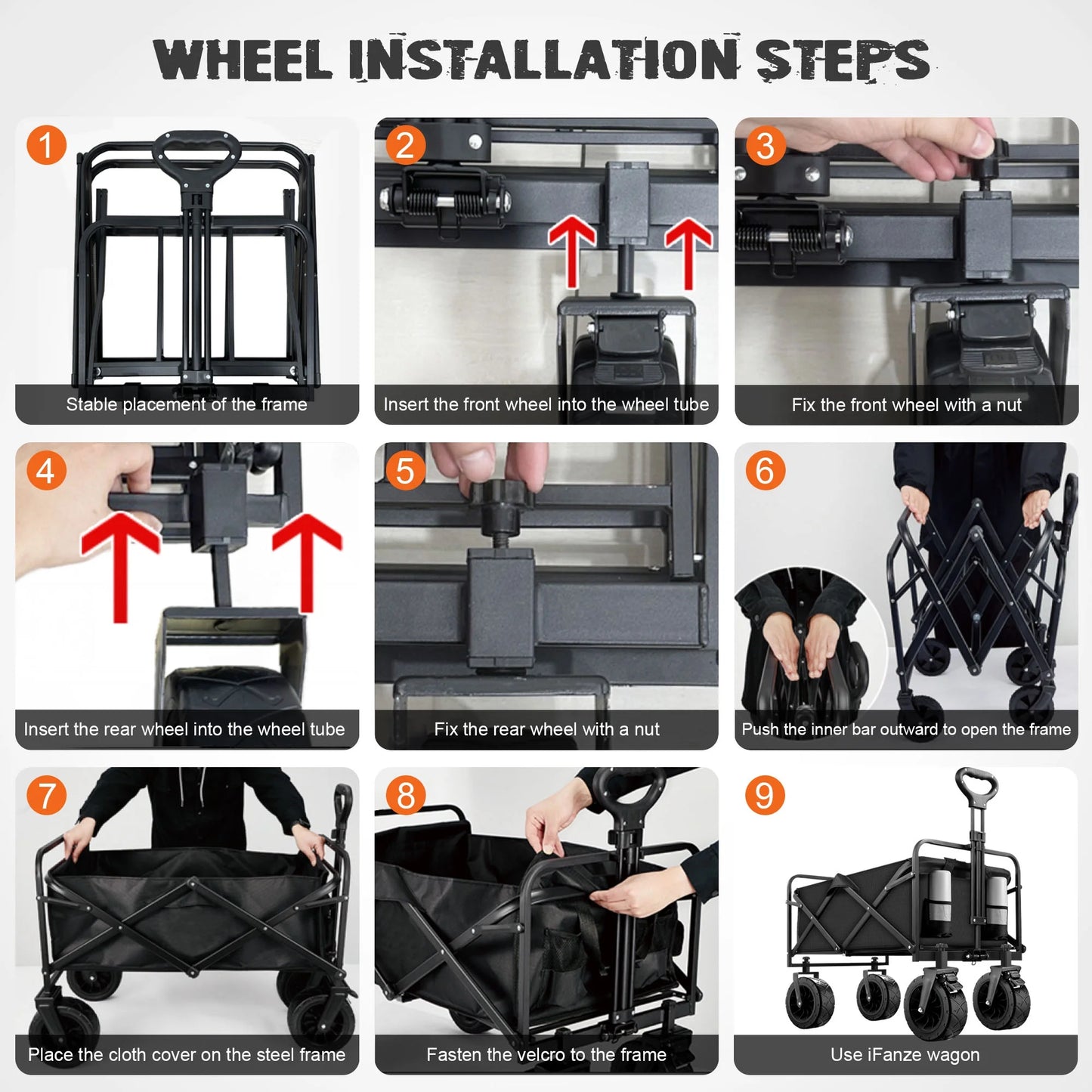 Collapsible Folding Wagon Cart, 560Lbs Large Capacity Garden Wagon, 155L Heavy Duty Utility Foldable Beach Cart with All-Terrain Wheels for Camping, Shopping, Sports, Grocery, Black