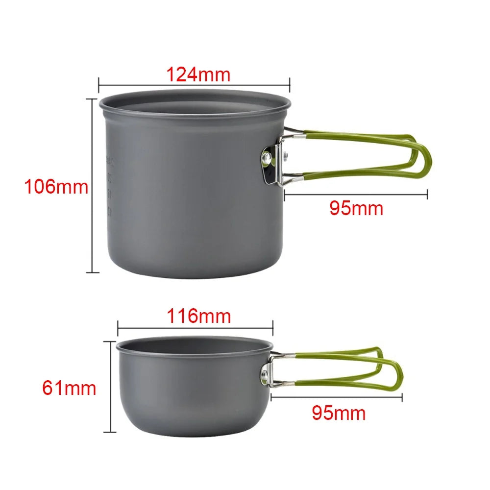 Ultralight Camping Cookware Utensils Tableware Set Hiking Picnic Backpacking Camping Tableware Pot Pan 1-2Persons