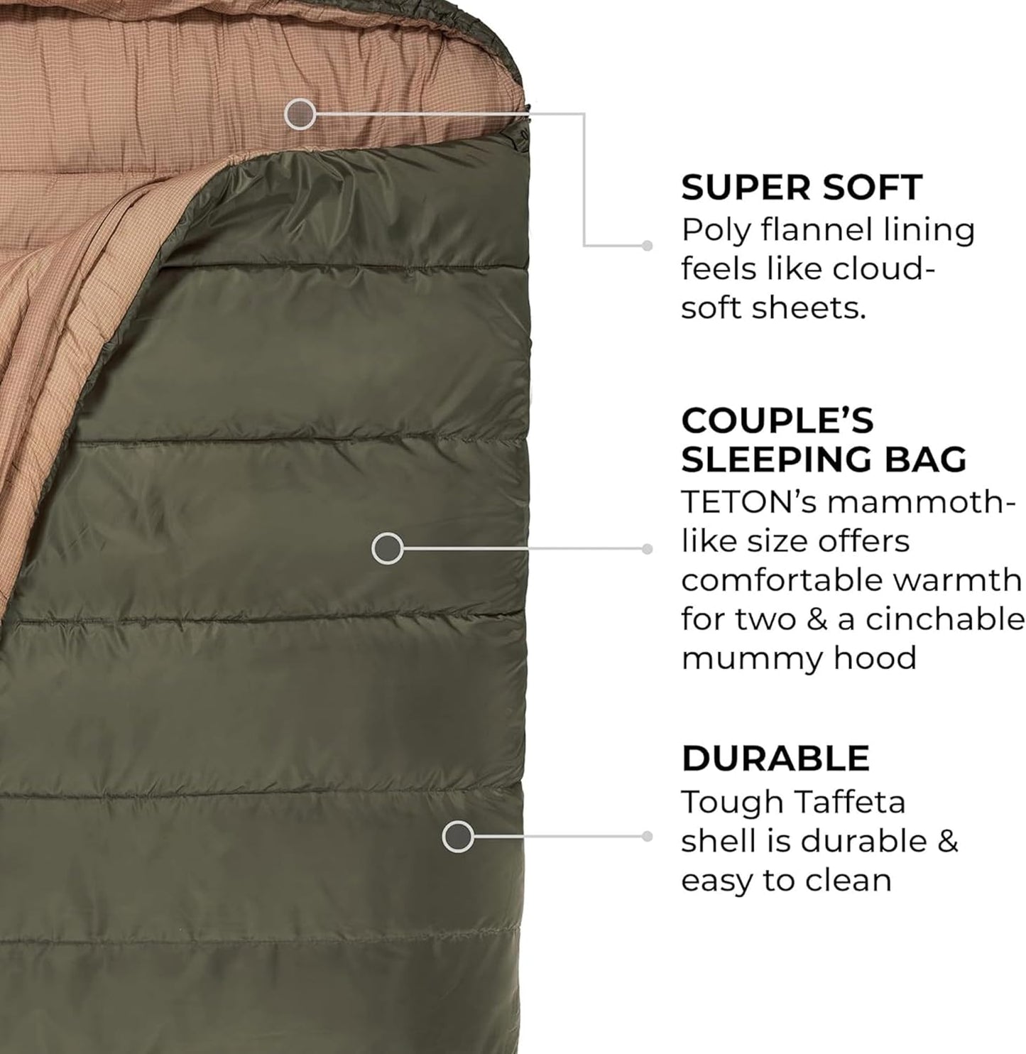 TETON Mammoth, 20 Degree and 0 Degree Sleeping Bags, Double Sleeping Bag, a Warm Bag the Whole Family Can Enjoy. Great Sleeping Bag for Camping, Hunting and Base Camp. Compression Sack Included