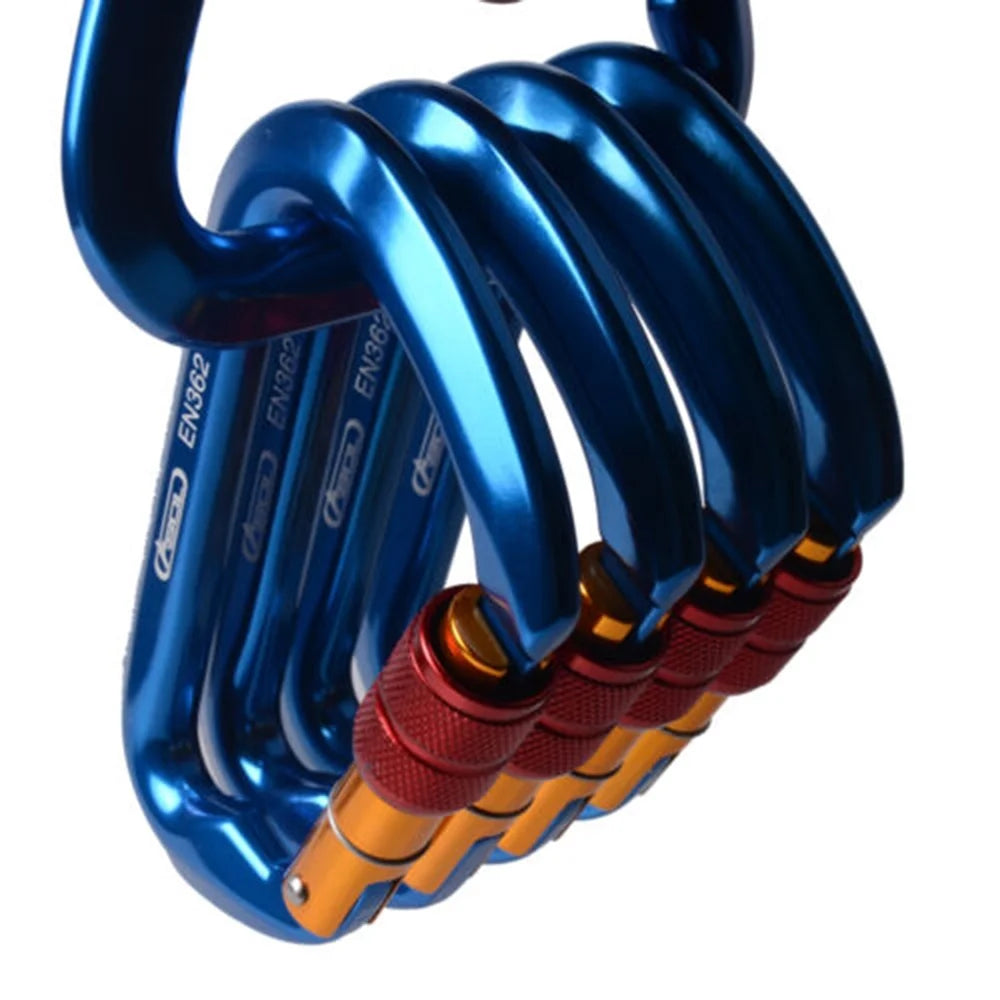 [5 Packs] Aluminum D-Ring Clip Hook Climbing Screw Locking Screwgate Rescue Carabiner Blue Iclover