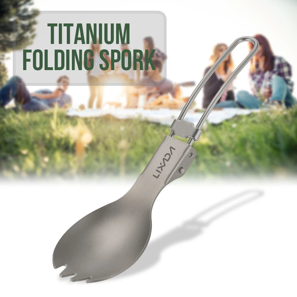 Lixada Camping Folding Titanium Spoon Spork Camping Tableware Picnic Spoon Outdoor Lightweight Tableware Hiking Camping