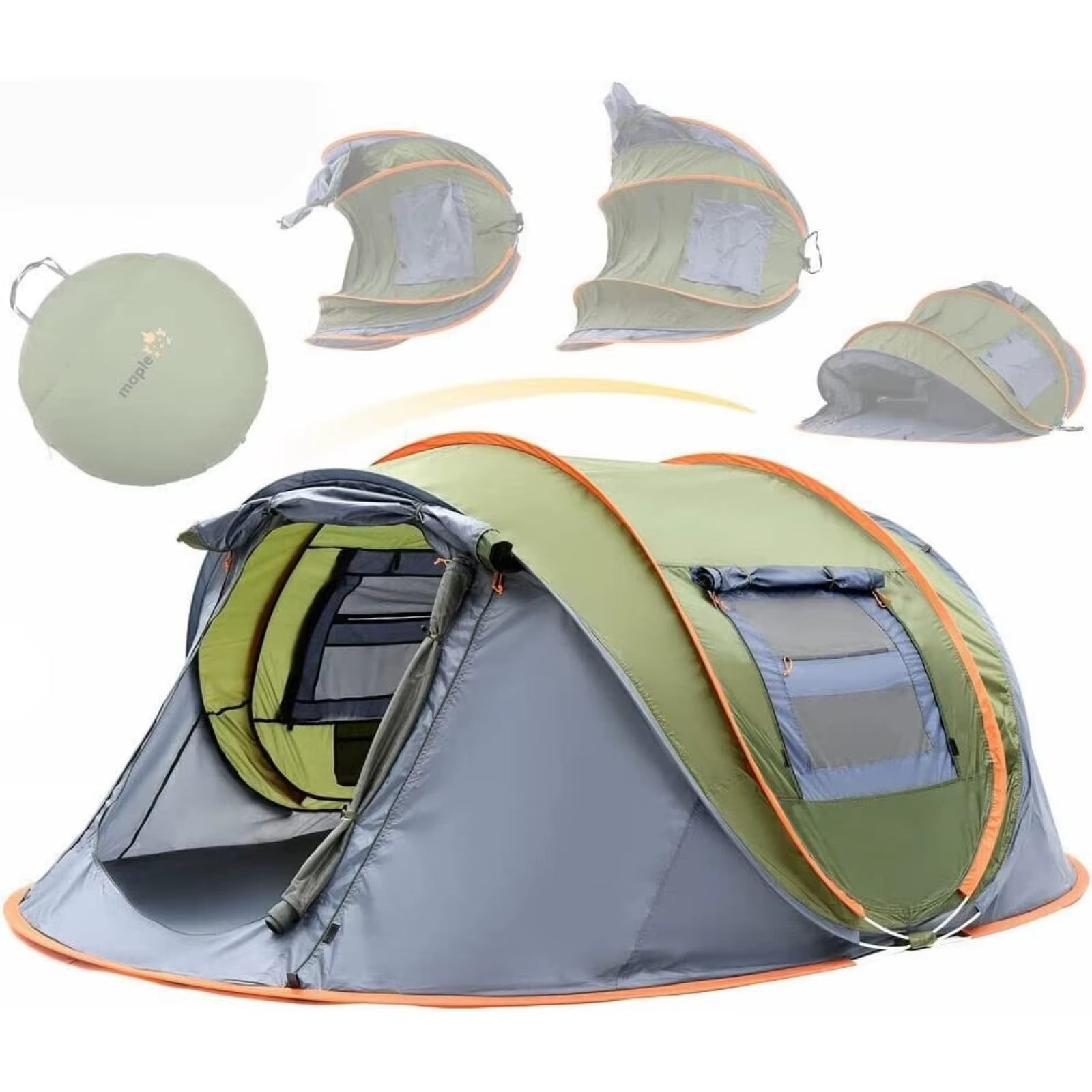 US Camping Tent - Easy Pop-Up Tent for 4 People with 2 Doors - UPF50 + Waterproof -