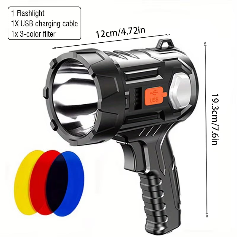 Rechargeable Spotlight 900000 Lumens Led Spot Lights Handheld Large Flashlight Super Bright Outdoor Solar Spotlights Searchlight