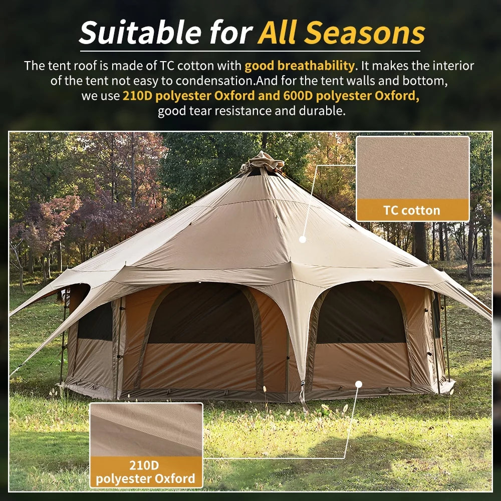 Canvas Tent 8-Person Yurt Tent with Stove Jack Bell Tent for Camping Luxury Glamping Yurt Tent 16.4Ft Dia