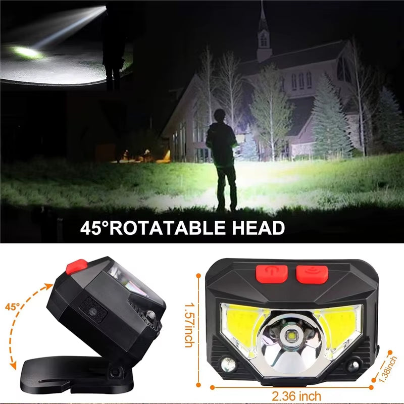 2 Pack Powerful LED Headlight Sensor Head Light USB Rechargeable Headlamp Head Torch Waterproof Flashlights for Camping Hiking