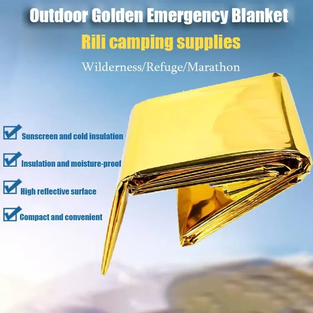 Emergency Thermal Poncho Blanket Lightweight Folding Water Resistant Windproof Sunshade Reusable First Aid Camping Mat Pad Cover