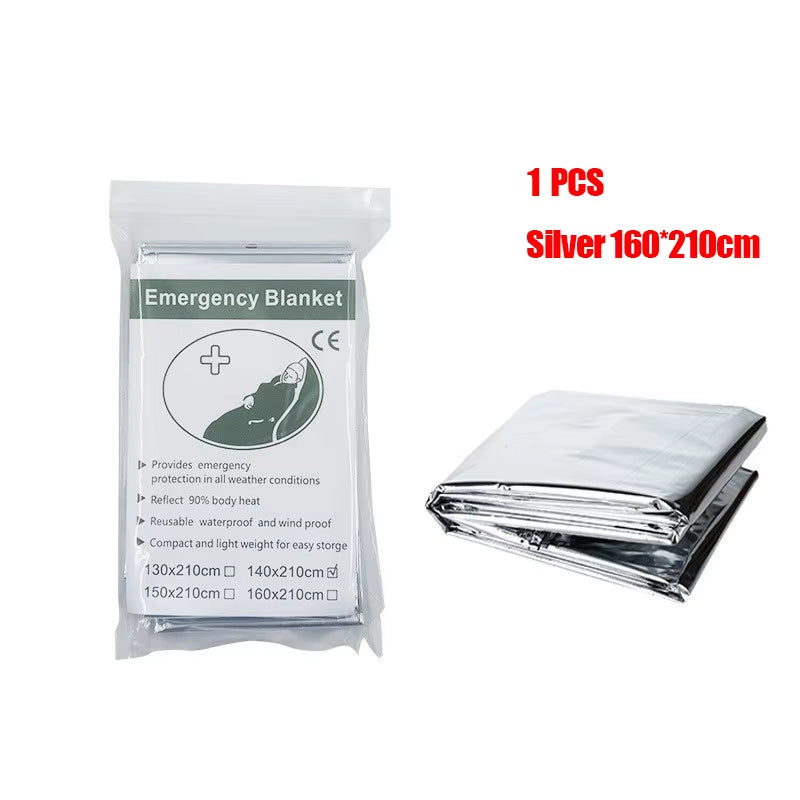 Emergency Thermal Poncho Blanket Lightweight Folding Water Resistant Windproof Sunshade Reusable First Aid Camping Mat Pad Cover