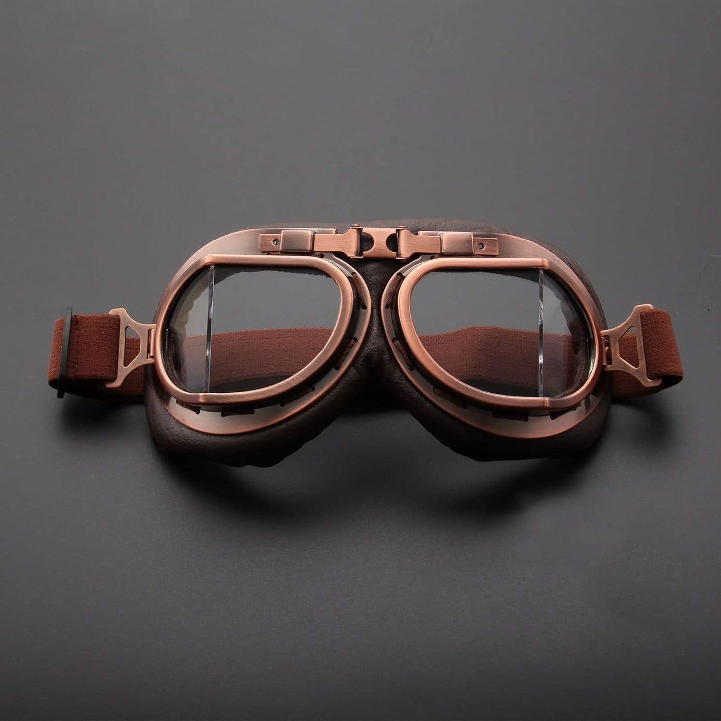 Vintage Motorcycle Goggles, ATV Motocross Goggles, Dirt Bike Racing Riding off Road Scooter Glasses, Windproof Dustproof Eyewear for Adults Men Women, Copper Frame Clear Lens