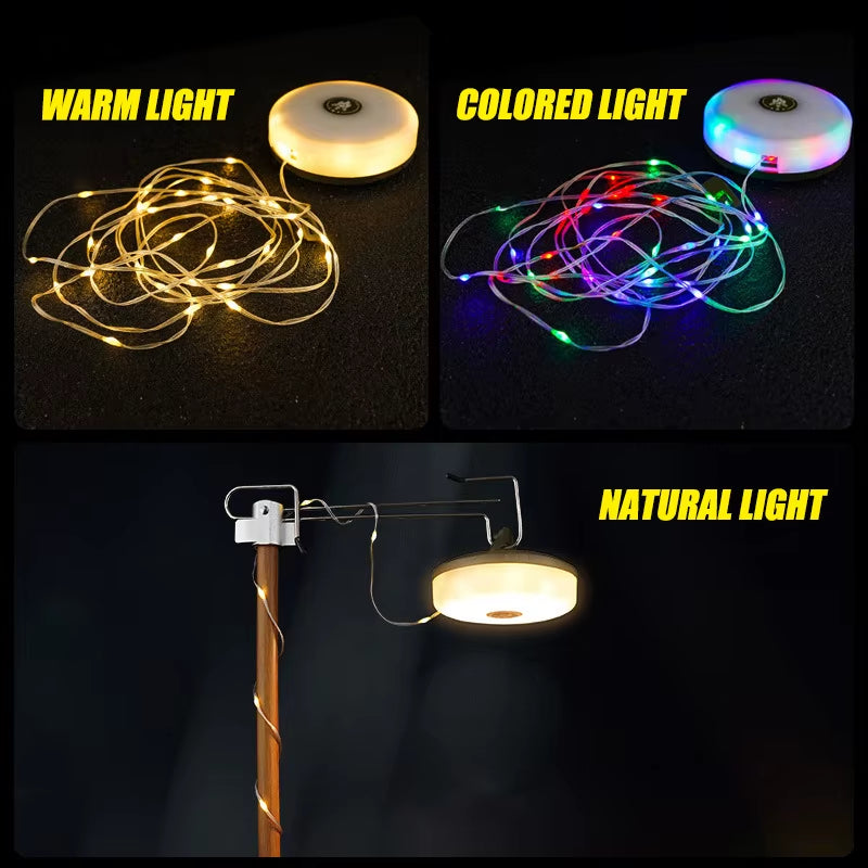 ZK30 Rechargeable USB Camping Light 10Meter Light String Outdoor Tent Light RGB Atmosphere Light XTE LED Flashlight Magnet Hook