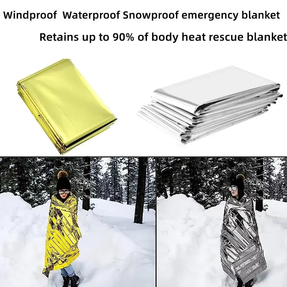 Emergency Thermal Poncho Blanket Lightweight Folding Water Resistant Windproof Sunshade Reusable First Aid Camping Mat Pad Cover