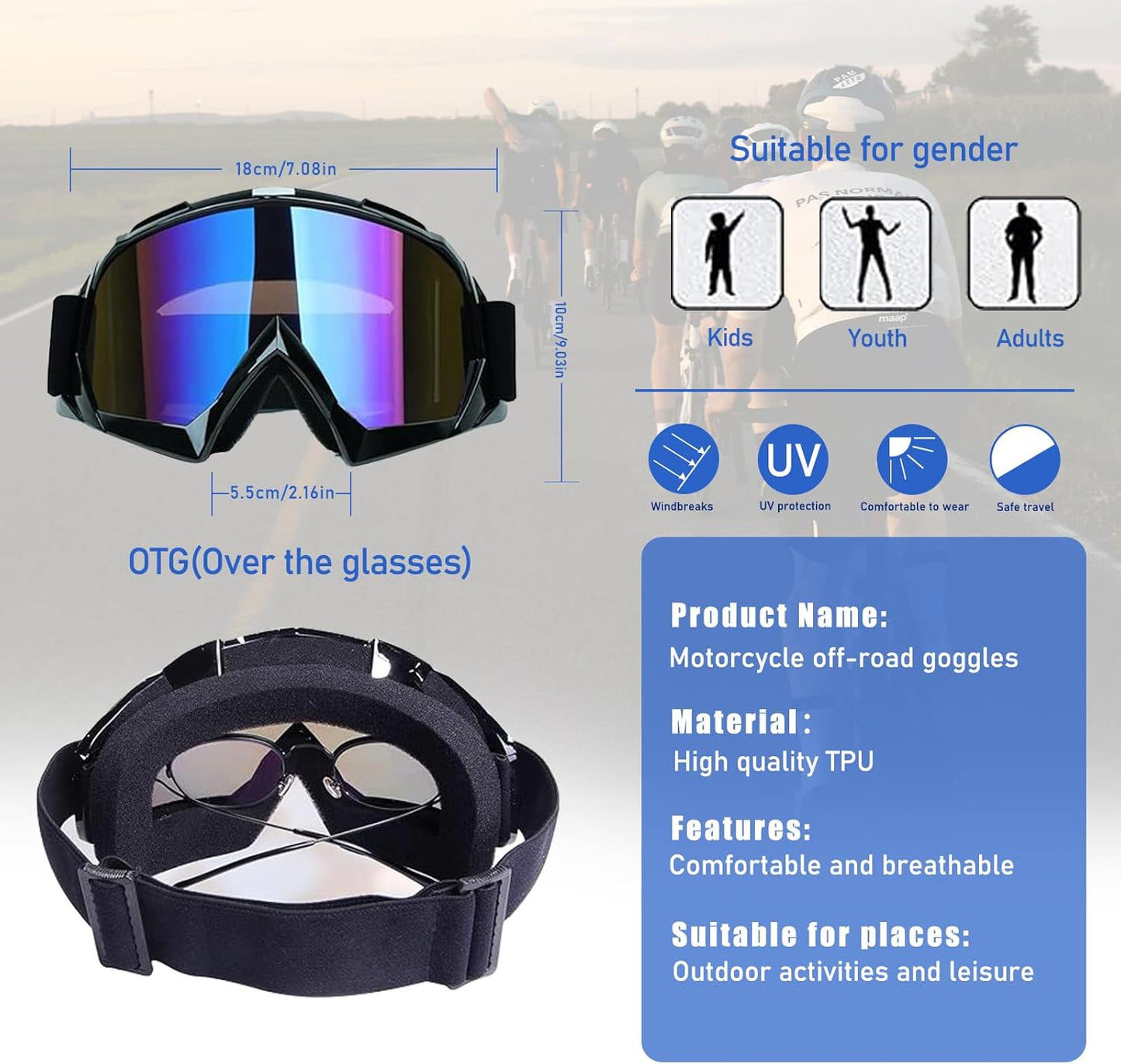 Motorcycle ATV Goggles Dirt Bike Goggles Skiing Goggles Riding Goggles Windproof Glasses Racing Motocross Goggles