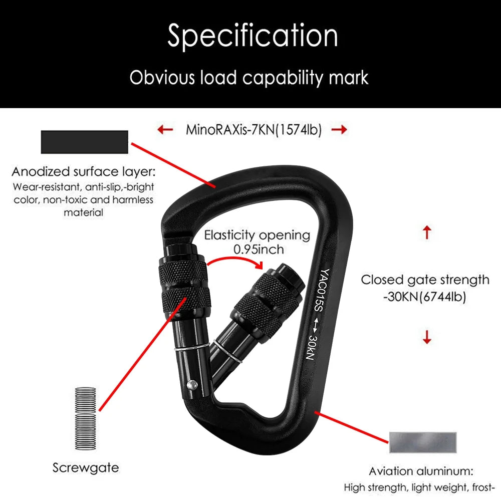 [5 Packs] Aluminum D-Ring Clip Hook Climbing Screw Locking Screwgate Rescue Carabiner Black Iclover