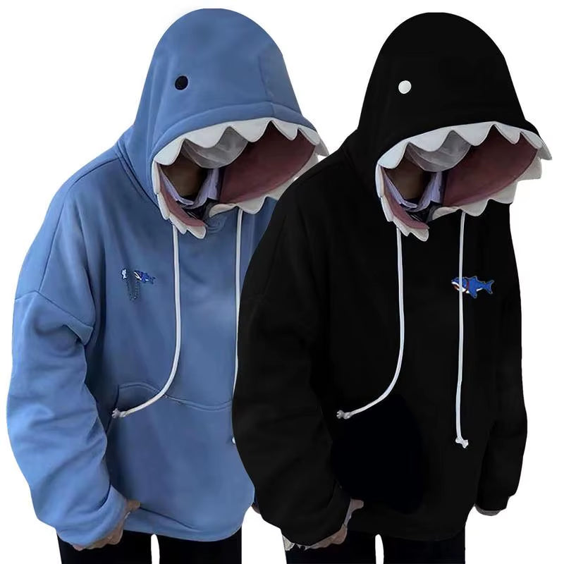 Shark Sweatshirt Women'S Blue Hoodies Long Sleeve Shark Shape Couple Pullover Animal Hooded Cartoon Sweatshirt for Men Women