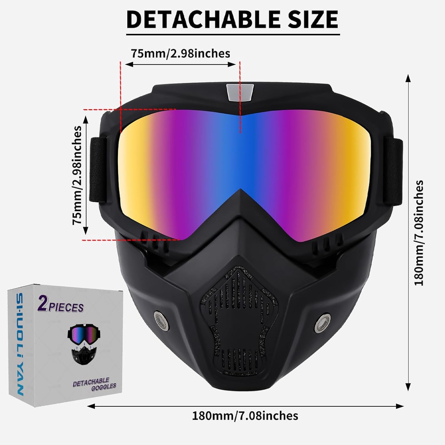 2 Pieces Motorcycle Goggles Dirt Bike Goggles ATV Goggles Riding Goggles Ski Goggles Suitable for Men Women Youth