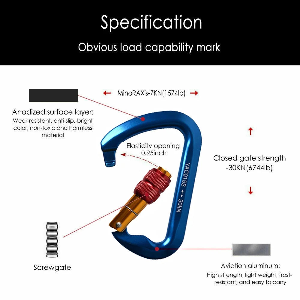 [5 Packs] Aluminum D-Ring Clip Hook Climbing Screw Locking Screwgate Rescue Carabiner Blue Iclover