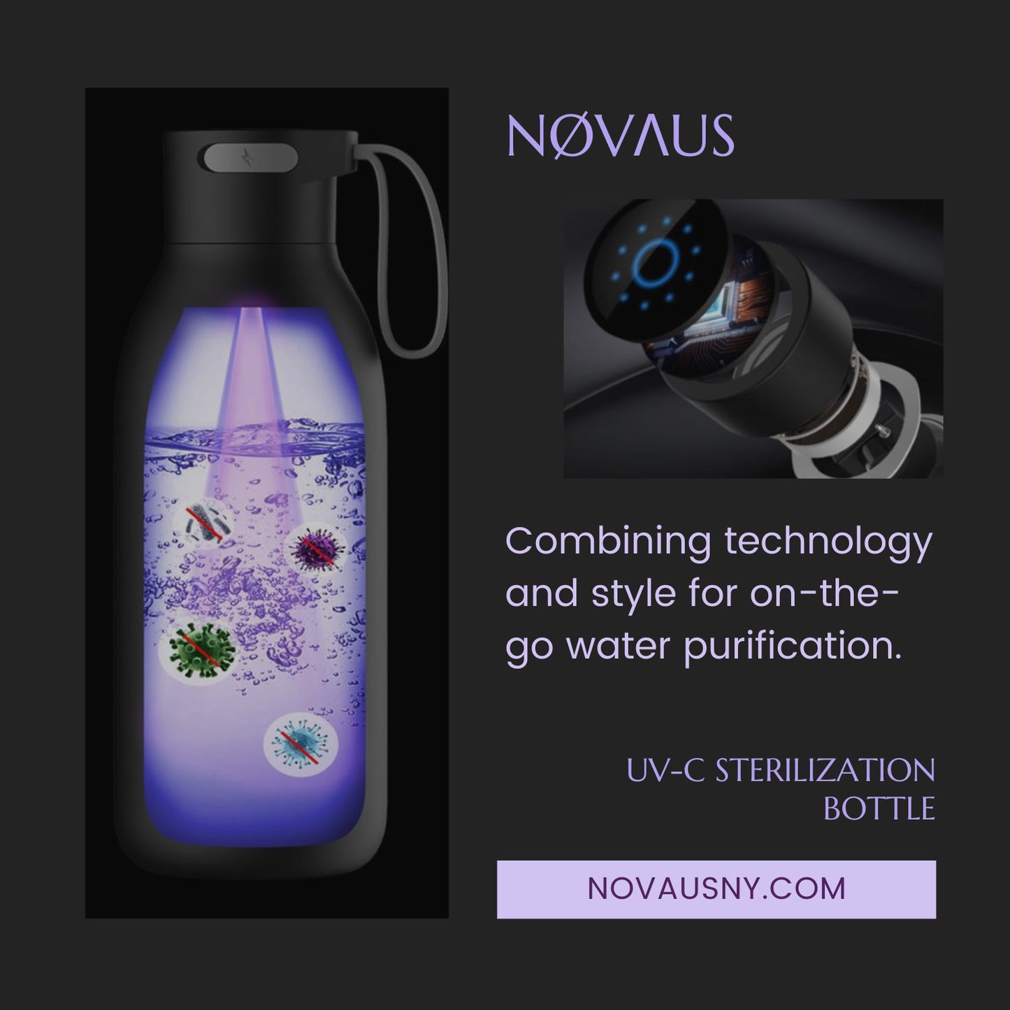 NOVAUS Self-Cleaning Bottle with UV-C Water Purifier