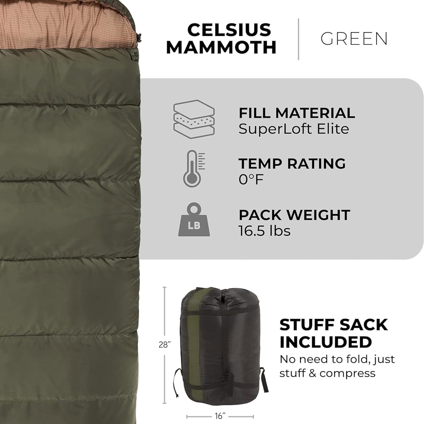 TETON Mammoth, 20 Degree and 0 Degree Sleeping Bags, Double Sleeping Bag, a Warm Bag the Whole Family Can Enjoy. Great Sleeping Bag for Camping, Hunting and Base Camp. Compression Sack Included