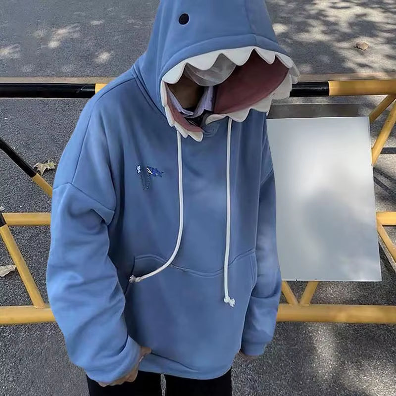 Shark Sweatshirt Women'S Blue Hoodies Long Sleeve Shark Shape Couple Pullover Animal Hooded Cartoon Sweatshirt for Men Women