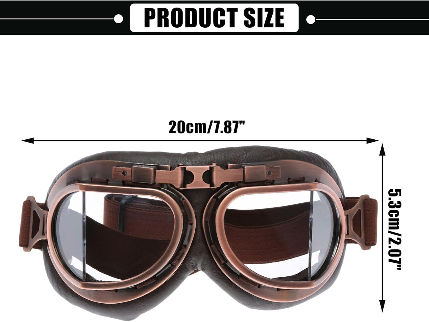 Vintage Motorcycle Goggles, ATV Motocross Goggles, Dirt Bike Racing Riding off Road Scooter Glasses, Windproof Dustproof Eyewear for Adults Men Women, Copper Frame Clear Lens