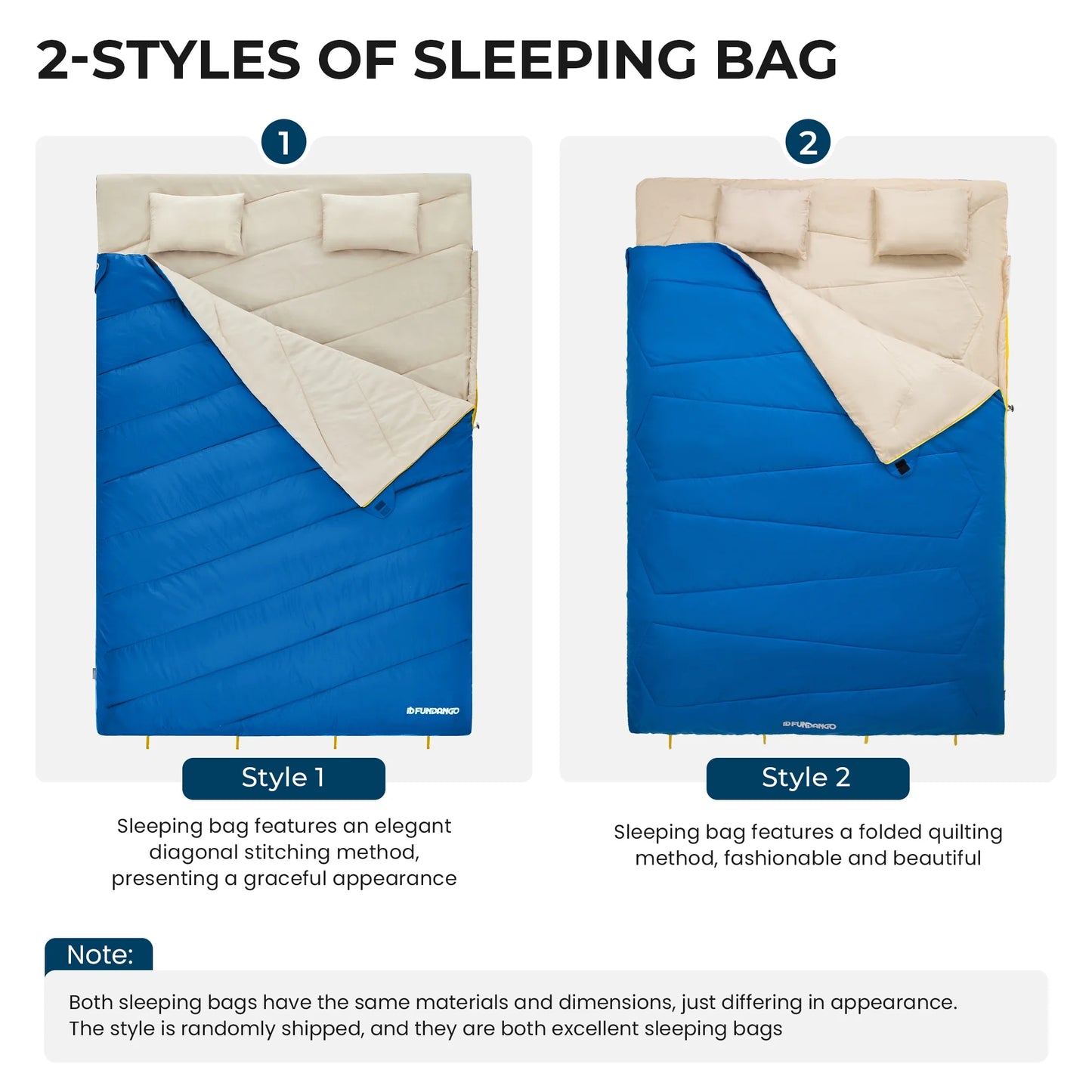 3-In-1 Double Sleeping Bag Oversized Lightweight with 2 Pillows for 3 Season Camping Adult 39.2°F-62.6°F Blue