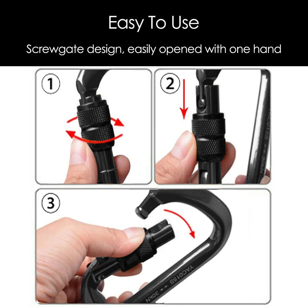 [5 Packs] Aluminum D-Ring Clip Hook Climbing Screw Locking Screwgate Rescue Carabiner Black Iclover