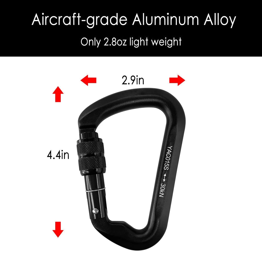 [5 Packs] Aluminum D-Ring Clip Hook Climbing Screw Locking Screwgate Rescue Carabiner Black Iclover